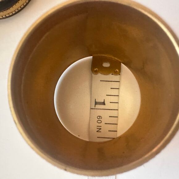 Moody Hollywood Regency Black Enamel Etched Brass Barrel Napkin Rings SET of 8 - Picture 10 of 13